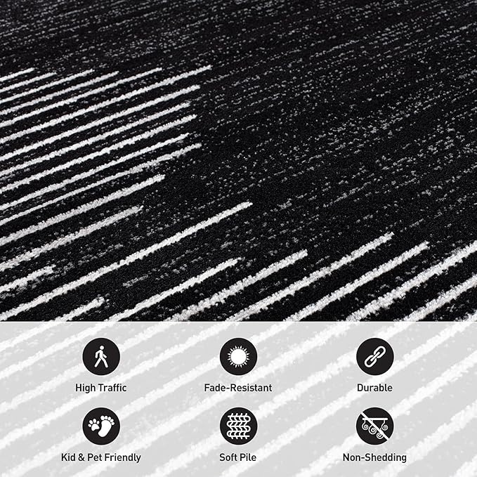 Rugshop Bohemian Stripe Stain Resistant High Traffic Living Room Kitchen Bedroom Dining Home Office Runner Rug 2'7" x 12' Black