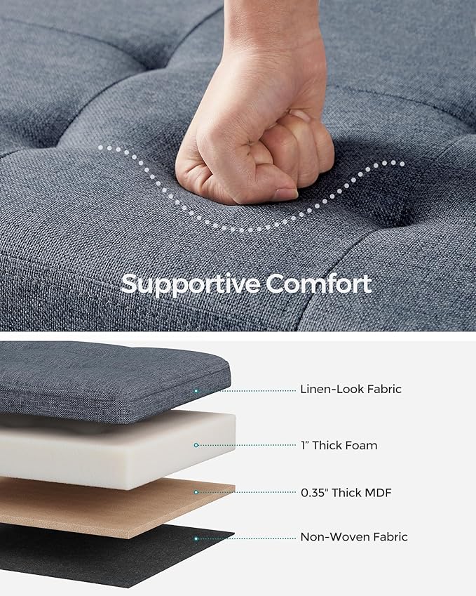 SONGMICS Mazie Collection - 30 Inches Folding Storage Ottoman Bench, Ottoman Foot Rest, End of Bed Bench, Storage Chest, Load 660 lb, for Living Room, Bedroom, Entryway, Misty Blue ULSF047Q01