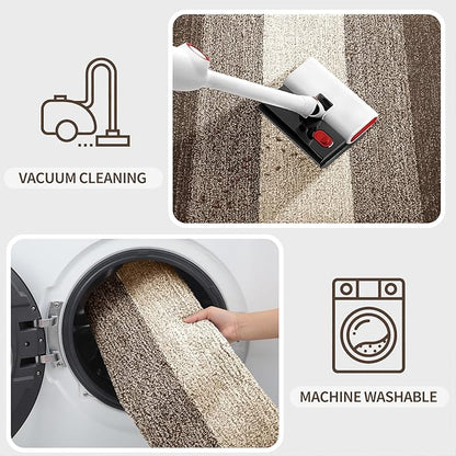 Kitinjoy Indoor Outdoor Door Mat, 36x24 Non-Slip Absorbent Dirt Trapper, Low-Profile Washable Inside Entrance Front Floor Mat, Sturdy Soft Entry Doormats for Entryway, Light Brown