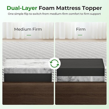 Bamboo Mattress Topper Twin XL Size 4 Inch, Cooling Gel & Bamboo Charcoal Memory Foam Mattress Topper for Back Pain Relief, Firm Dual-Layer Foam Bed Pad with Removable Cover College Dorm