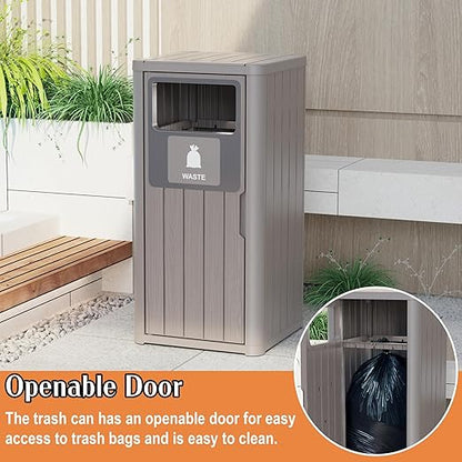 ROJIK 35" Tall Outdoor Trash Can,Weatherproof Resin Garbage Indoor Durable Lightweight,Suitable for Patio Office Kitchen,Easy to Clean,Assemble (Waste,Grey)