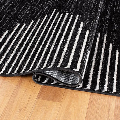 Rugshop Bohemian Stripe Stain Resistant High Traffic Living Room Kitchen Bedroom Dining Home Office Square Area Rug 6'6" x 6'6" Black