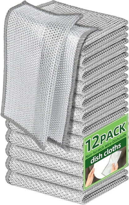 Non Scratch Wire Dishcloth, Wire dishwashing rag,Steel Wool Scrubber，Scrubs & Cleans for Dishes, Sinks, Counters, Stove Tops, Easy Rinsing, Durable (12PCS)