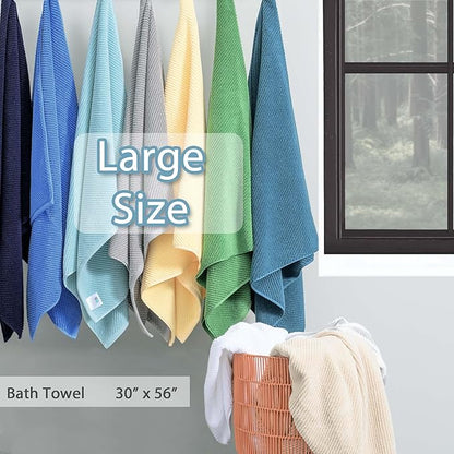 VOOVA & MOVAS Bath Towels Set of 4, Large 30" x 56" - 100% Cotton | Thick | Lightweight | Soft | Absorbent, Quick Dry Towels for Bathroom, Luxury Bathroom Essentials, Denim Blue