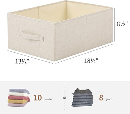 Linen Folding Storage Bins, 3 Pack Large Storage Baskets, Washable, Clothing Storage Bins with Handle, Closet Organizer for Storage Sweater,Sheets(Beige, 18½"x13½"x8½")