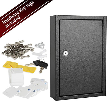 KYODOLED Key Storage Lock Box Wall Mount, Locking 40 Key Cabinet Holder Box with Key Lock, Hooks & Labels, 2.5" D x 8.1" W x 12.1" H