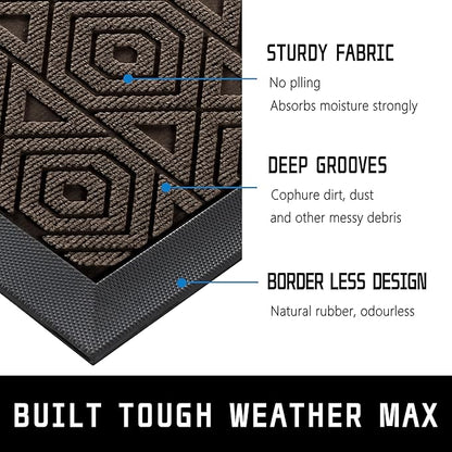 Yimobra Door Mat, Outdoor Indoor Entrance Welcome Mat, Heavy Entry Front Door Mat, Stain & Fade Resistant, Low Profile, Sturdy Rubber, Easy Clean Patio Floor Mat, Waterproof, 47 x 24, Brown