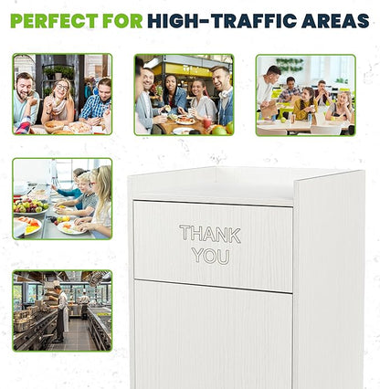 Alpine Restaurant Trash Can Cabinet with Tray Holder - Commercial 40 Gallon Garbage Receptacle Indoor for Restaurants, Cafeterias (White)
