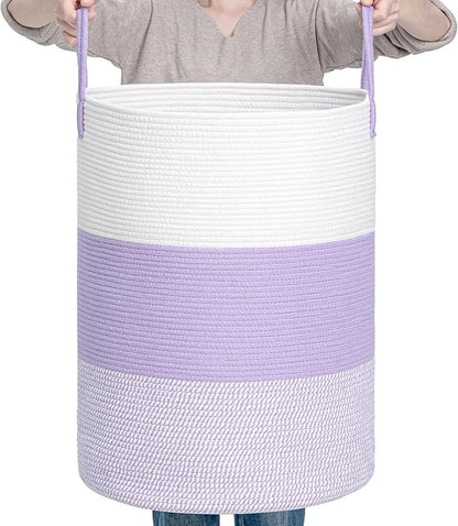 CLHMILY&Z 80L Laundry Basket Round Storage Rope Basket - 16.5x22.5 Inches - Lavender Hamper in Bedreoom and Cute Storage Bin for Blankets, Toys, and Nursery Essentials