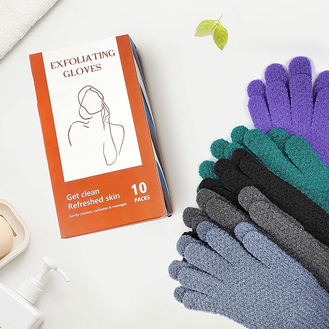 Evridwear Exfoliating Dual Texture Bath Gloves for Shower, Spa, Massage and Body Scrubs, Dead Skin Cell Remover, with Hanging Loop Heavy(5 Pairs Gift Set for Men and Women )