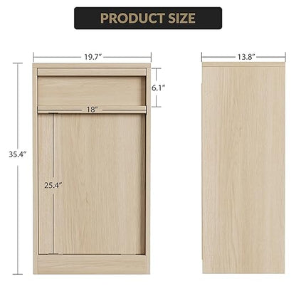 Tilt Out Trash Cabinet, Natural Wood Hidden Garbage Can Cabinet for 10 Gallon Bins, Modern Pet-Proof Trash Cabinets for Kitchen, Dining, Living Room Storage