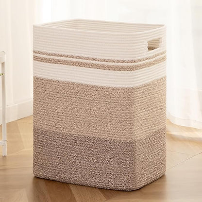 OIAHOMY Rectangle Laundry Basket, Large Laundry Hamper with Handles, Cotton Blanket Basket for Living room, Woven Decorative Storage Basket for Clothes,Pillows-16x13x22in-Gradient Yellow