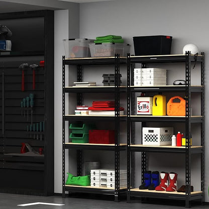 PrimeZone Storage Shelves 5 Tier Adjustable Garage Storage Shelving, Heavy Duty Metal Storage Utility Rack Shelf Unit for Warehouse Pantry Closet Kitchen, 28" x 12" x 59", Black, 6 Packs
