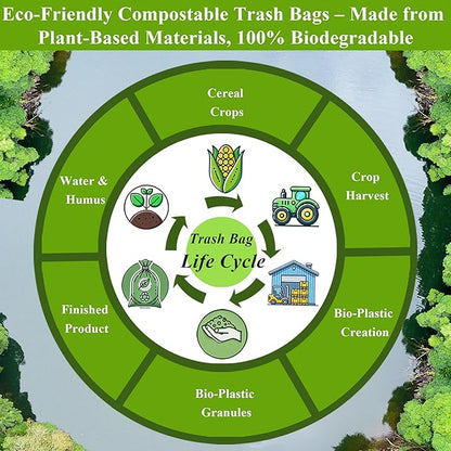 C Crystal Lemon 50 Count Biodegradable Kitchen Food Waste Bags - 6 Gallon Scraps Bags - Heavy Duty Compostable Waste Bags for Kitchen - Unscented Trash Bags 6 Gallon for Yard, Food