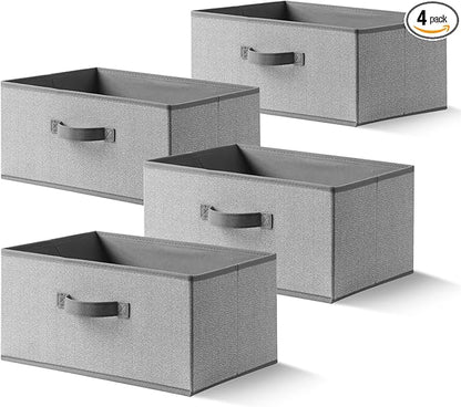 Storage Baskets, 15.7 Inch Woven Fabric Bins, Storage Cubes with Reinforced Handles, Organizer Bins for Closet Shelves, Foldable, for Toys, Clothes, Natural Beige (4PCS/Grey-15.7*11*7.8inch)