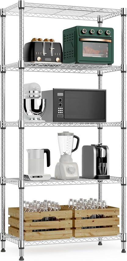 1250 lbs 5 Tier Shelf Metal Storage Shelves Wire Rack Closet Organizers for Garage Kitchen Bathroom Laundry Black 11.8" D x 23.6" W x 59.5" H