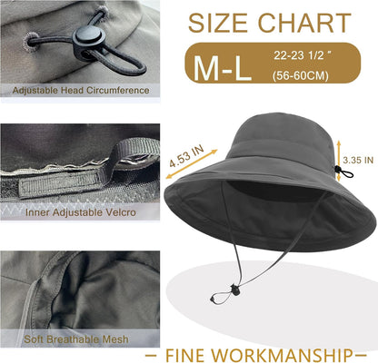 Sun Hats for Women Men UV Protection Wide Brim Bucket Hat with Ponytail Hole Waterproof Gardening Fold-Up Summer Cap