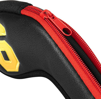 wosofe Golf Head Covers for Iron Headcover with Zipper Black Leather 10pcs Set Colorful Number Embroideried PU Leather Waterproof Fit All Brands