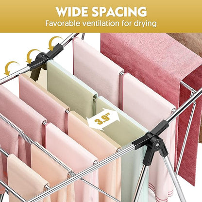 APEXCHASER Clothes Drying Rack, Drying Rack Clothing with Height-Adjustable, Foldable Gullwings Laundry Rack, Indoor Outdoor Use, No Assembly,Black