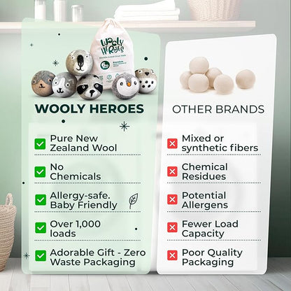 No More Dryer Sheets! Reusable Wool Dryer Balls XL 6-Pack - Reduces Static, Cuts Dry Time, & Softens Naturally