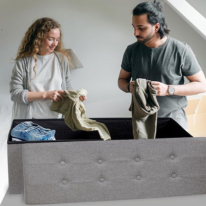 GLAXYFUR 43.3 inches Folding Storage Ottoman Bench Storage Chest Footrest for Bedroom, Entryway and Living Room, Holds up to 660 lb Dark Grey