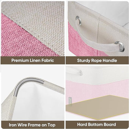 BALEINE 4 Pack Fabric Storage Bins for Shelves, Linen Storage Baskets for Organizing, Decorative Closet Bins for Clothes, Home (Pink, 12"x8"x8")