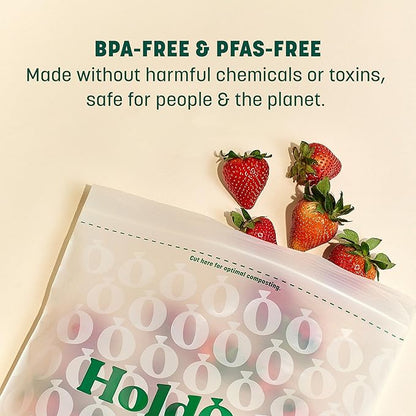HoldOn HoldOn Zipseal Gallon Bags - Compostable, PFOA-Free, BPA-Free, Food-Safe Zip Seal Food Storage Bags/Freezer-Safe Gallon Bags With Secure Seal for Home & Travel (2-pack, 50 bags total)