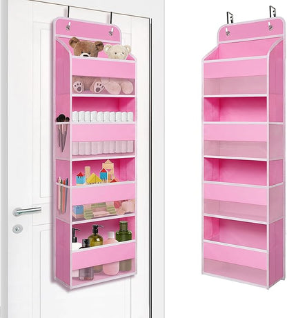Over The Door Hanging Organizer with 4 Large Pockets – Closet, Bathroom, Nursery, Bedroom, Dorm Storage for Toys, Cosmetics, and Baby Essentials, Pink