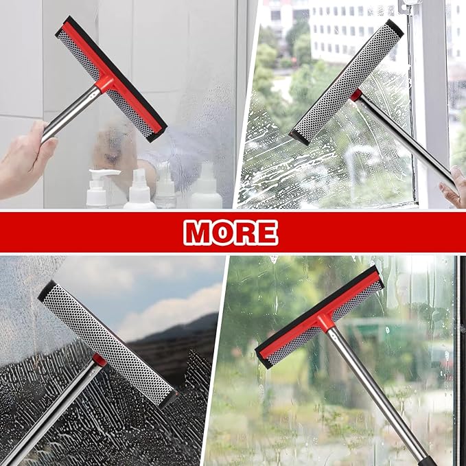 2 in 1 Standard Window Squeegee, Home Window Cleaner with 59" Poles,Washing Squeegee Suit for Glass Door Cleaner, Multi-Use Car Windshield Cleaning Tool with Long Handle for High Outdoor Windows