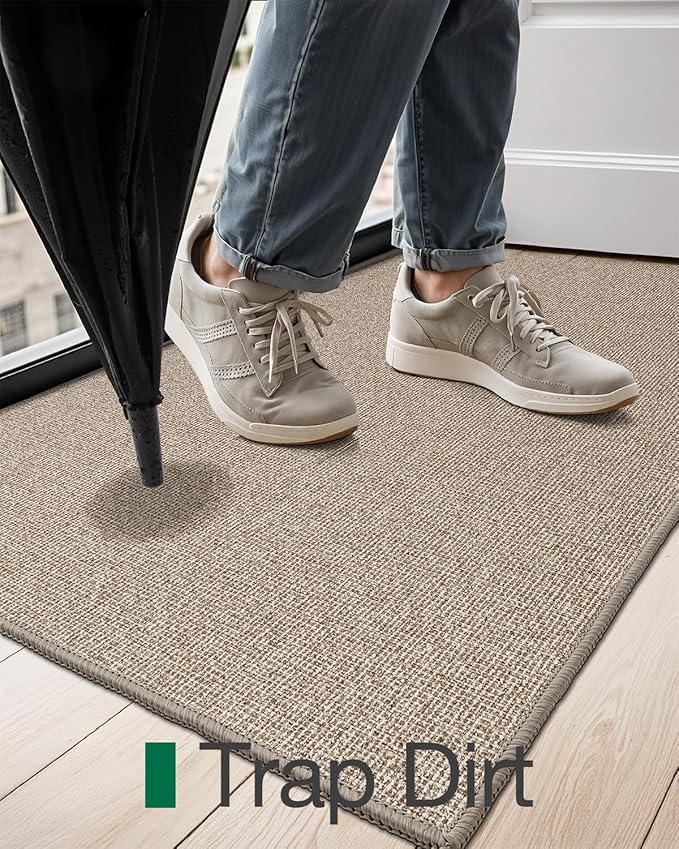 LUMI Indoor Door Mat 36"x56", Ultra Thin Low Profile Non-Slip Doormat for Home Entrance, Absorbent & Stain-Resistant Welcome Mats, Washable Entryway Mat for Front Door, Patio, Porch, Khaki