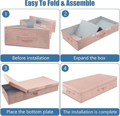 Underbed Storage Containers Bin with Lids, Large Under Bed Storage Organizer Box with Handle, Foldable Under the Storage Bags for Organizing Clothes, Shoes, Blankets, Pillows