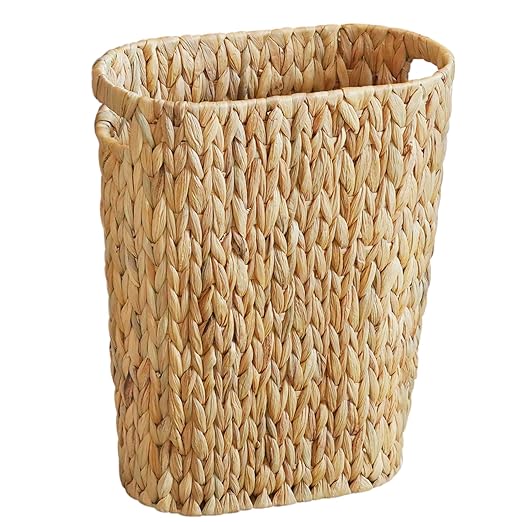 Wicker Trash Can,Bathroom Trash Can,Water Hyacinth Wicker Waste Basket for Bathroom,Handwoven Narrow Small Waste Basket for Bedroom,Office,5 Gallon