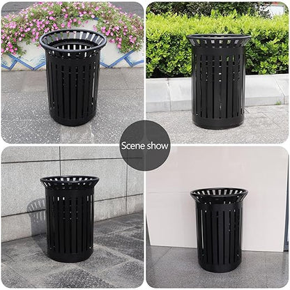 Outdoor Metal Slatted Trash Receptacle,Waste Receptacle，Commercial Trash Cans,Zone Round Garbage Bin,Square Hotel Street Patio Indoor Metal Stan (Big-Black)