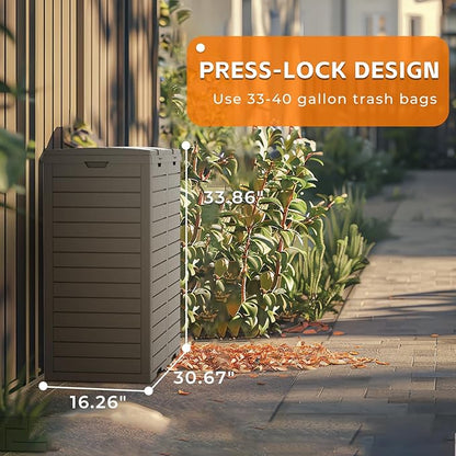 62-Gallon Outdoor Trash Can with lid, Waterproof, UV-Resistant Resin Garbage Can, Lockable Lid and Drip Tray, Animal-Proof, for Patio, Kitchen, Backyard and Deck