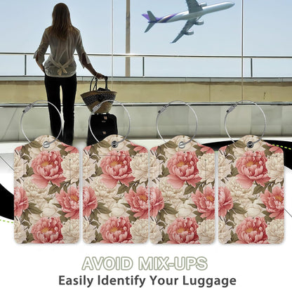 2 Pcs Peony Pink Flowers Retro Luggage Tags,Cruise Luggage Tag with Privacy Flap,Name Id Label and Steel Loop for Women Men Travel Bag Suitcase