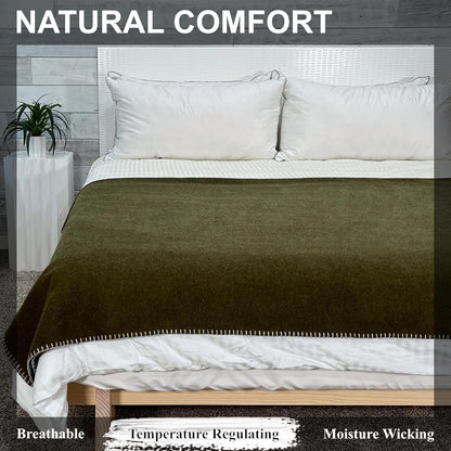 EKTOS 100% Virgin Wool Blanket, 90" x 108", Best Camp Bedding, Extra Large, Washable (Olive Green, King Size)