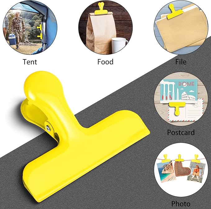 Bag Clips Heavy Duty Stainless Steel Chip Clips, Food Bags Clamp Great for Kitchen Office to Seal Coffee Bags, Paper Sheets - Pack of 8（Yellow）