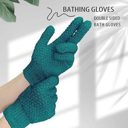 Evridwear Exfoliating Dual Texture Bath Gloves for Shower, Spa, Massage and Body Scrubs, Dead Skin Cell Remover, Gloves with Hanging Loop (1 Pair Deep Lake Heavy Glove)