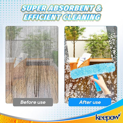 KEEPOW 14" Microfiber Window Scrubber Refill Replacement Compatible with MR.SIGA, Compatible with Ettore Professional Window Cleaning, Reusable & Washable Window Squeegee for Home (2 Pack)