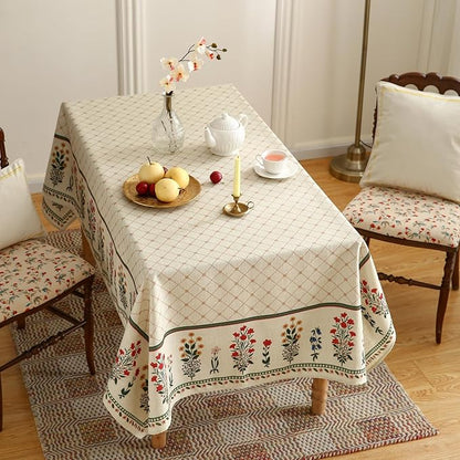 ISAENNE Designer Vintage Linen Floral Table Cloth for Rectangle Table,Fall Colorful Modern Tablecloth,Anti-Wrinkle Decor Tablecloths for Dining Thanksgiving Kitchen,55"*79"-Bertina E