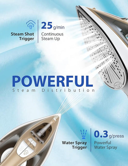 Large Irons Steamer for Clothes, 1500W Iron Non-Stick Ceramic Soleplate, 500 Microsteam Holes, Powerful Steam Iron, Auto shutoff, Self-Cleaning, 12.31oz Water Tank Ironing Clothes for All Fabrics