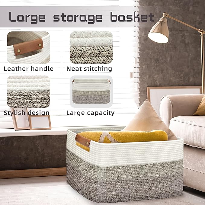 Large Collapsible Laundry Basket, Clothes Hamper for Blanket, Toy, Towels, Woven Baskets for Storage, Nursery Home Decor Living room 21.6" x 15" x 11.8", Gradient Brown