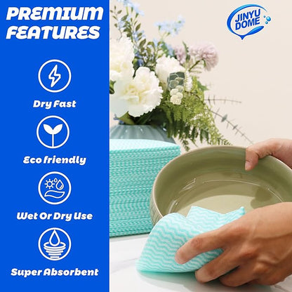 Handi Wipes Reusable Cloths, Green Disposable Kitchen Cleaning Towel Roll, Heavy Duty J Cloth,50 Count