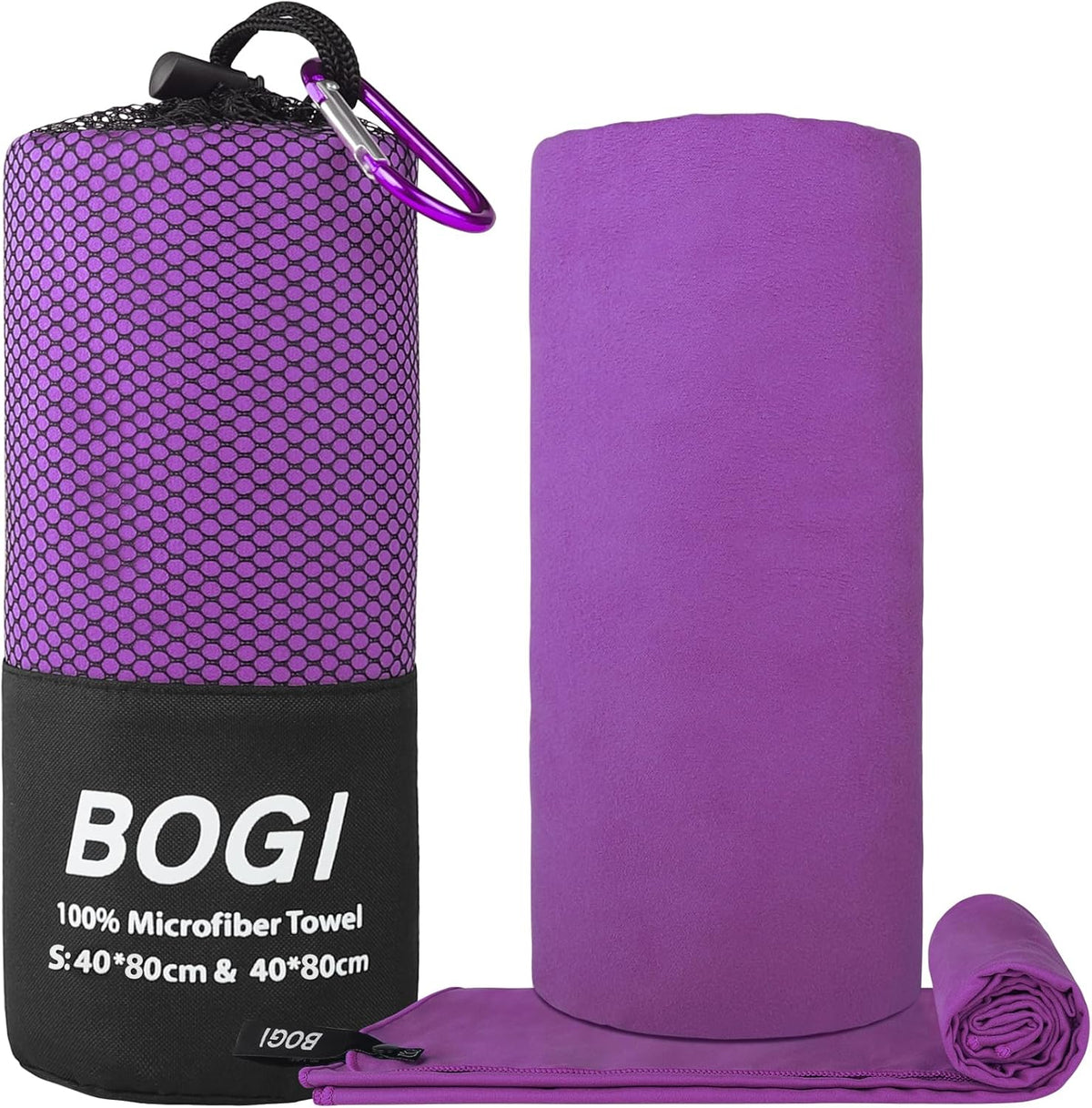 BOGI Microfiber Travel Sports Towel-Quick Dry Towel, Soft Lightweight Microfiber Camping Towel Absorbent Compact Travel Towel for Camping Gym Beach Yoga Swimming Backpacking (S:16''x32'',2Pcs-Purple)
