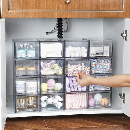 Vtopmart 12 Pack Clear Small Stackable Storage Drawers,Acrylic Bathroom Makeup Organizer,Plastic Storage Bins For Vanity, Undersink, Kitchen Cabinets, Pantry, Home Organization