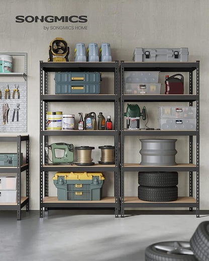 SONGMICS 5-Tier Storage Shelves, Load 2310 lb, Set of 2 Garage Storage, Boltless Assembly, Adjustable Shelving Unit, 17.7 x 35.4 x 70.9 Inches, for Study Shed Basement, Black UGLR450B02