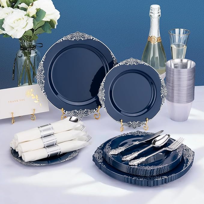 Bestluck 700PCS Navy Blue Disposable Dinnerware