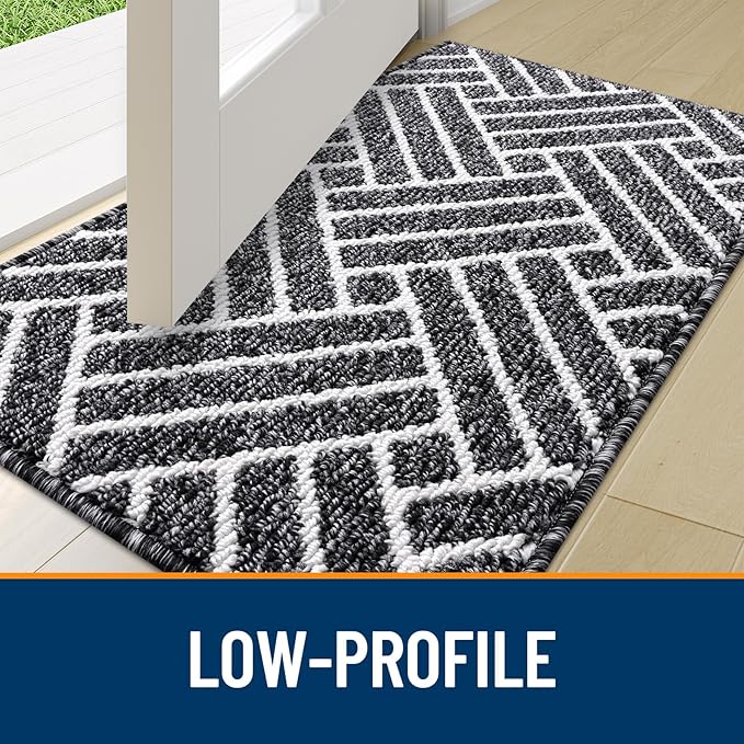 OLANLY Runner Indoor Door Mat, 47x23 Inch, Dirt Resistant and Absorbent, Non-Slip Rubber Backing Floor Mats, Easy Clean Low-Profile Doormat for Entryway, Front Door, and Inside Entrance, Black