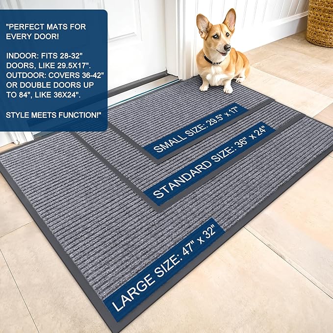 OLANLY Front Door Mat Indoor Outdoor Entrance, Waterproof Heavy Duty Doormat, Fade Resistant, Low Profile, Easy Clean Patio Porch Welcome Floor Mats for Entry, 59x20, Light Gray
