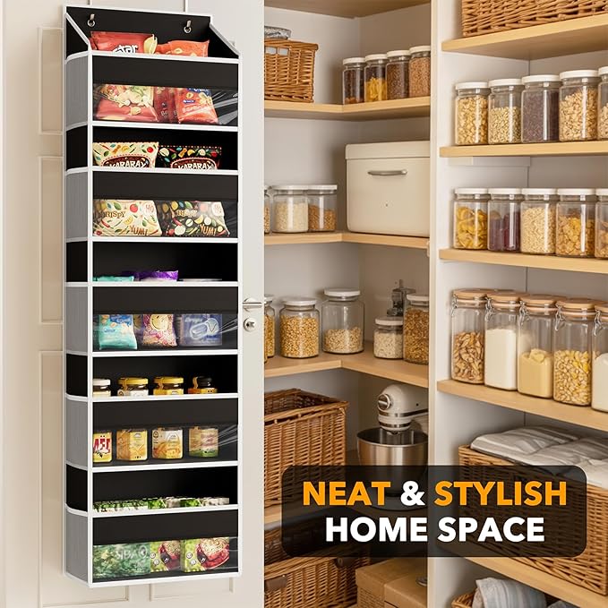SpaceAid 1 Pack Over The Door Organizer with 5 Large Pockets and 10 Mesh Side Pockets, 5 Layers Door Organizer Hanging with Clear Window for Bedroom, Bathroom, Pantry and Nursery, Black